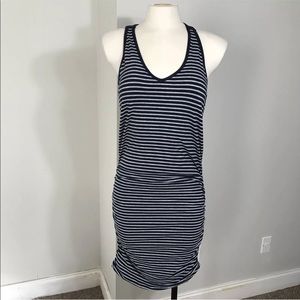 Athleta Navy Blue & White Striped Ruched Dress